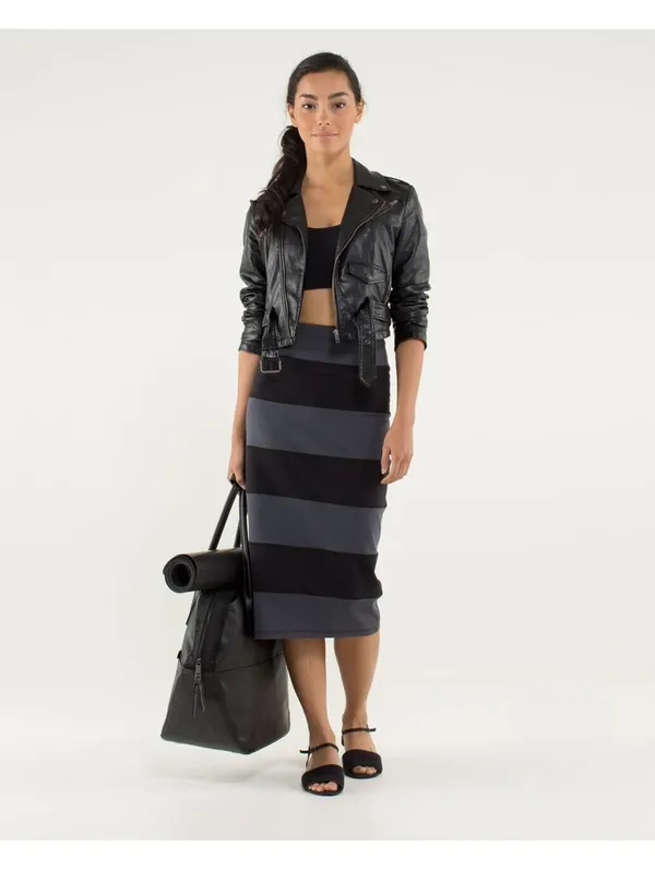 Lululemon Yoga Over Skirt Size 4 Coal Black Striped Luon High Rise Midi Rare - Image 6