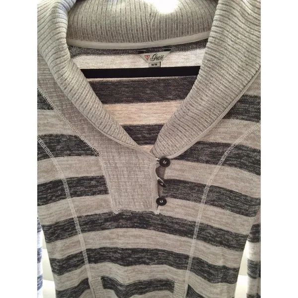 Women's Guess Striped Cowl Neck Sweater with Kangaroo Pocket Size M Gray, Black - Image 9