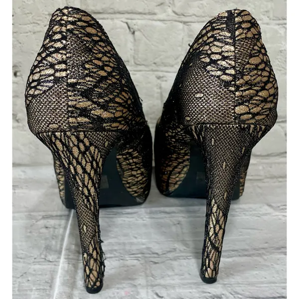 Charlotte Russe Gold Sparkle Fishnet Heels  - Image 5