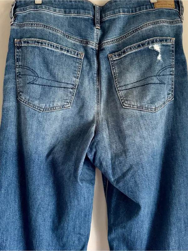 American Eagle Super High Rise Baggy Wide Leg Stretch Distressed Jeans 12 Long - Image 5