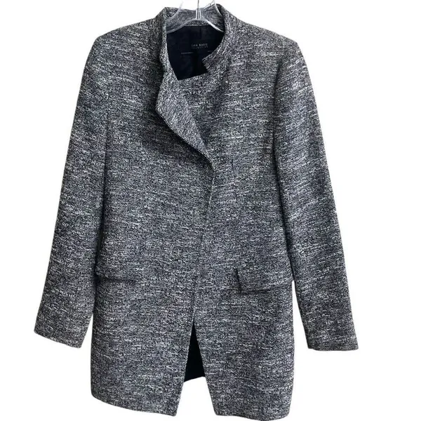 Zara double-breasted flecked frock tweed coat cotton blend medium #698 - Image 2