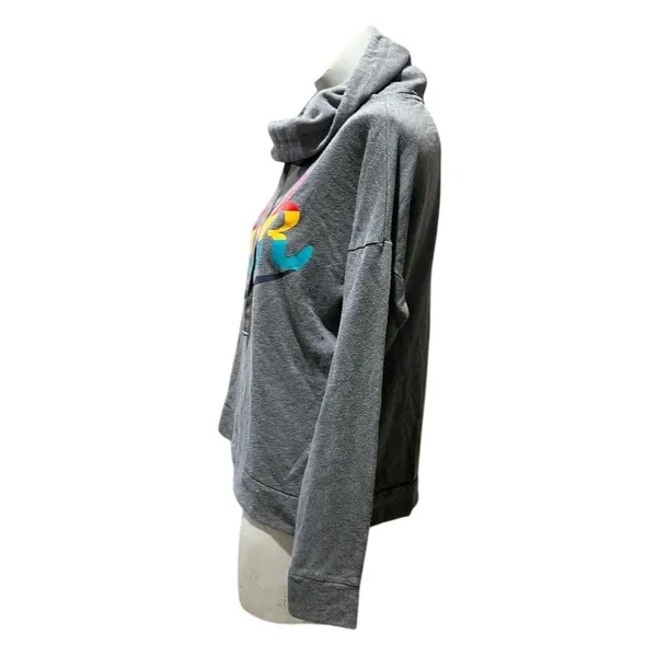 Victoria's Secret PINK Women's M Gray Cowl Neck Hoodie Rainbow Logo - Image 2