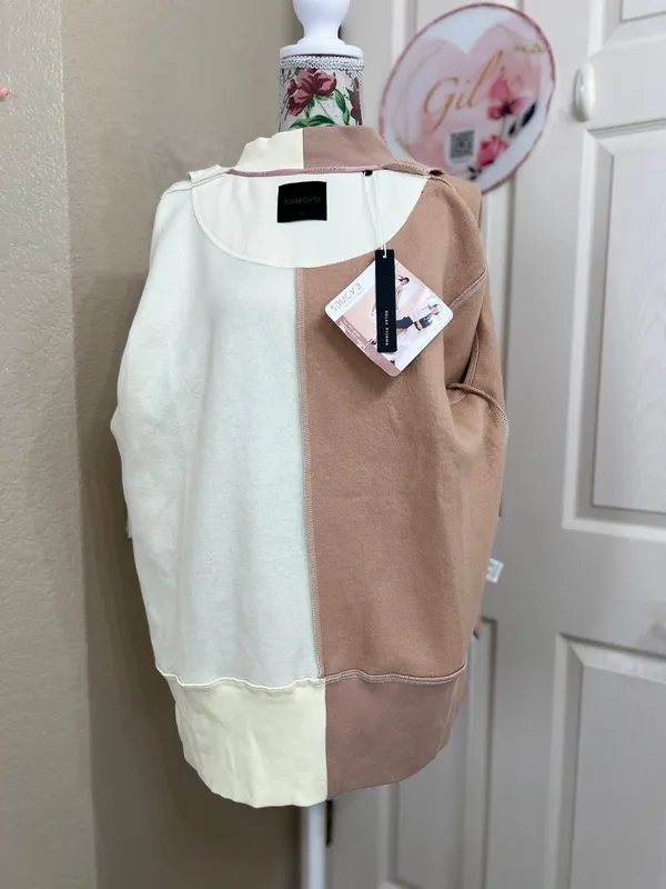 SDMOVE Two-Tone Zip Front Sweatshirt in Cream & Dusty Rose - Image 5