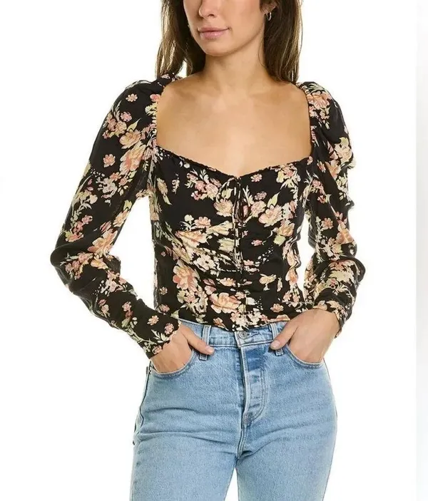NEW Free People Hilary Printed Keyhole Top Black Combo - Image 6