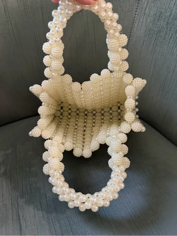 Pearl Beaded Mini Tote - Cream - Image 2