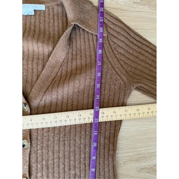 Veronica Beard Medium Lazana Cashmere Cardigan Camel Fall Neutral collar work - Image 6