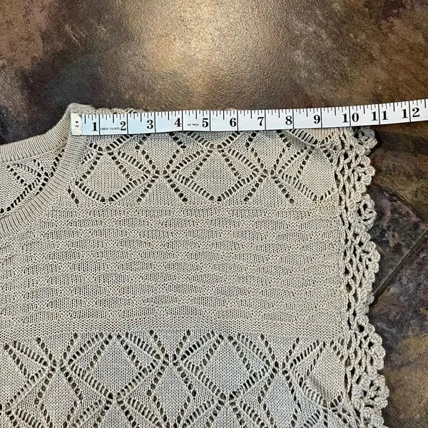 Lumiere Women’s Tan Knit Crochet Poncho Blouse One Size - Image 7