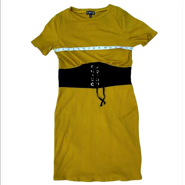 Timing Mustard Yellow Dress with Black Belt Built-In - Image 4