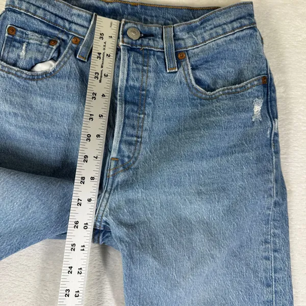 Levis 501 Original Fit Jeans Light Wash Distress High Rise Straight Leg Denim 25 - Image 4
