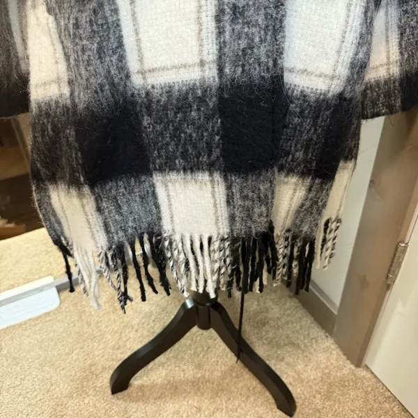 Karen Kane Plaid Fringe Jacket Black White Button Notch Collar Wool Blend S - Image 5