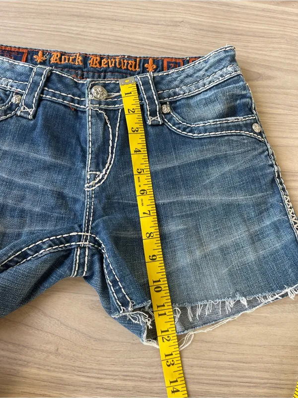 Rock Revival Distressed Blue Denim Cutoff Shorts - Image 4