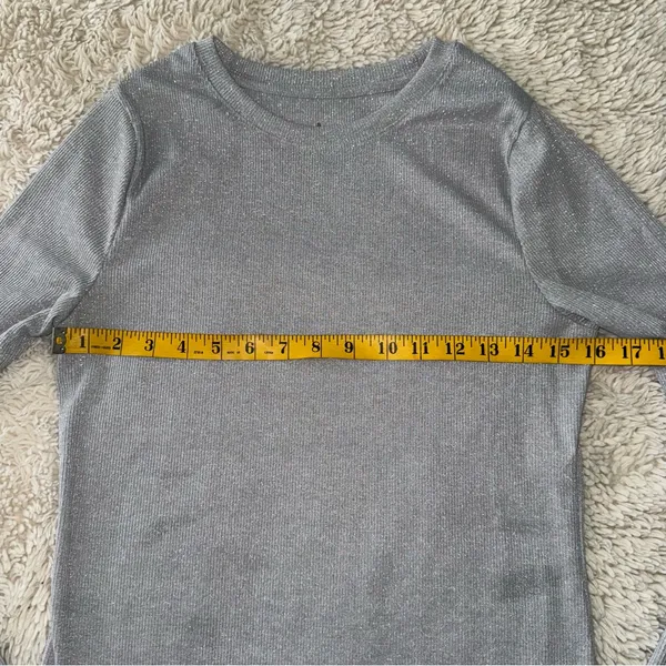 A New Day Metallic Long Sleeve Top Silver Shimmer Stretch Medium - Image 6