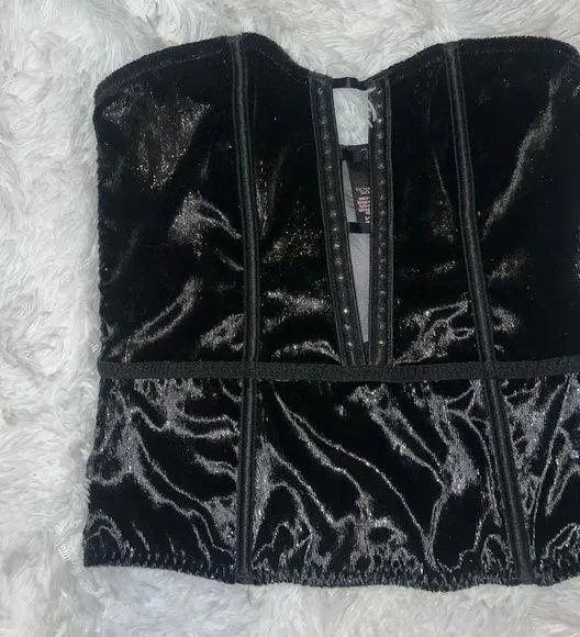 Victoria secret Corset Style Black Velvet Velour Strapless Lingerie Small - Image 2