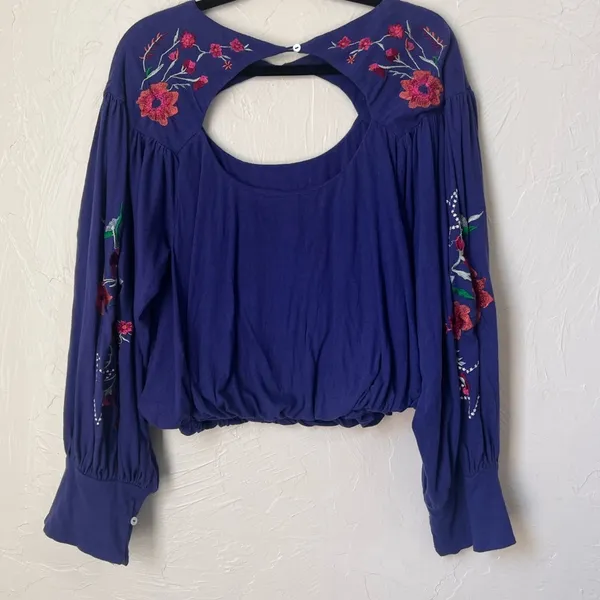 Free People Lita embroidered cutout long sleeve top size m - Image 10