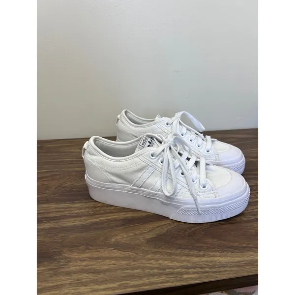 Adidas Nizza Platform White Canvas Low Top Sneakers Women US 7.5 - Image 3