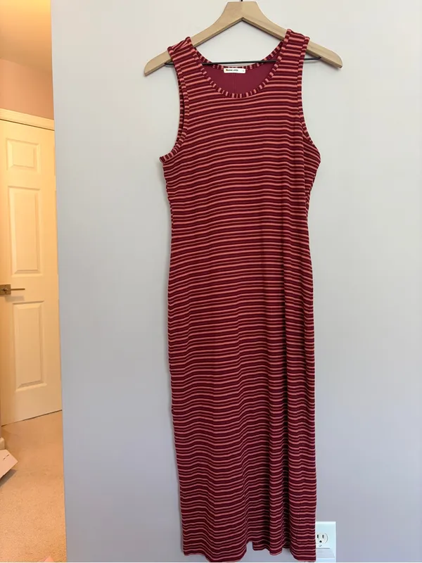 Marine Layer Lexi Rib Daytime Midi Dress Ruby Wine Multi Stripe Large - Image 2
