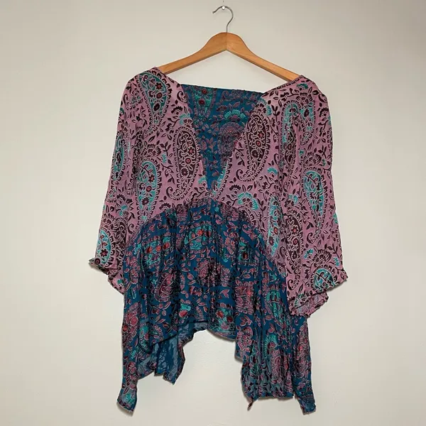 Anthropologie Valo Velvet Burnout Paisley Blouse - Image 8