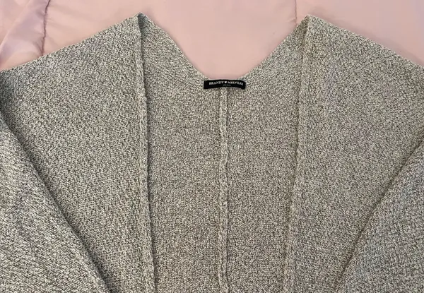 Gray Open Front Cotton Blend Speckled Cardigan Sweater, one size - Image 5