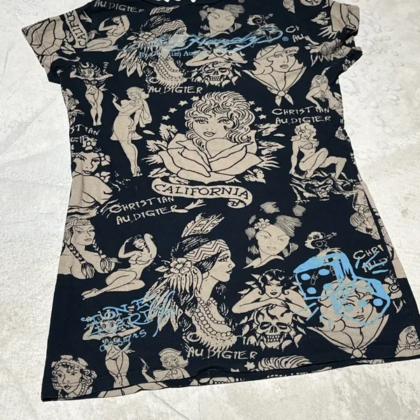 Ed Hardy Women's Tiger Mini AOP T Shirt Dress Fitted Crew Neck Y2K SZ M RARE - Image 11