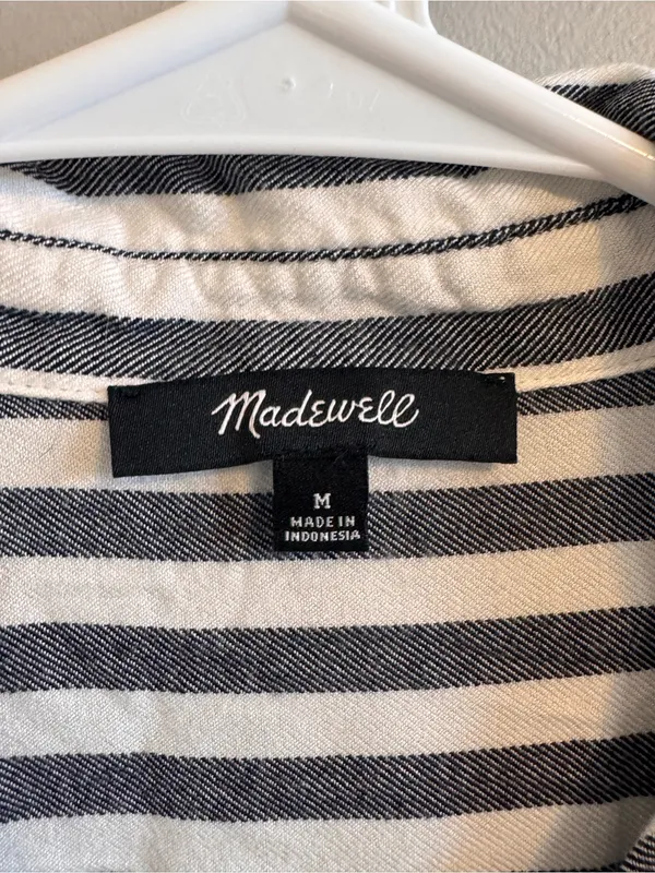 Madewell Striped Ruffle Sleeve Button Front Shirt Dress Tunic M - Image 2