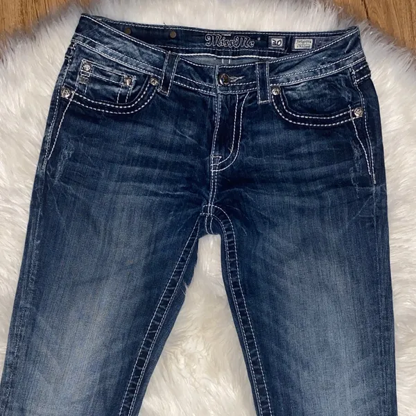 Miss me 30 studded cross Dark Wash Women's Straight Leg Jeans - Blue - Image 3