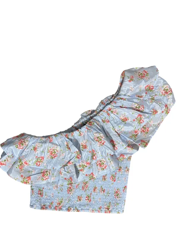 Abercrombie & Fitch NWOT Blue Floral Smocked Ruffle Crop Top Small S - Image 2