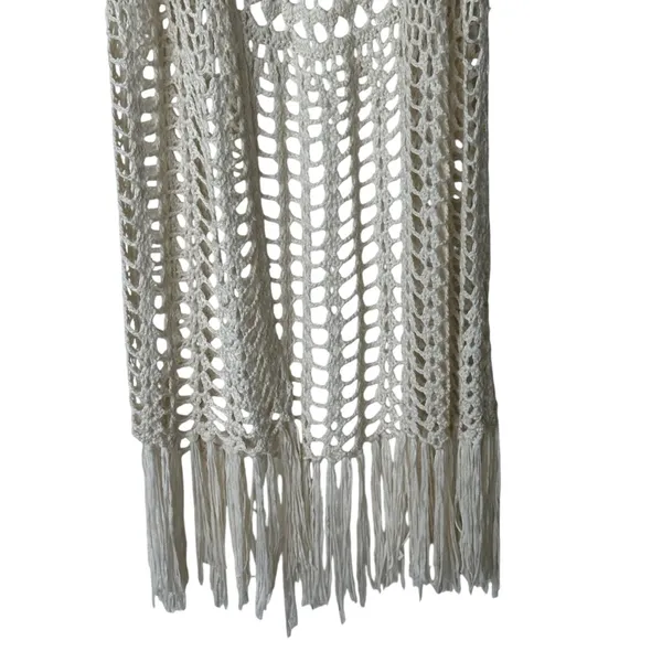 Umgee Crochet Fringe Ivory cardigan sweater size L - Image 8