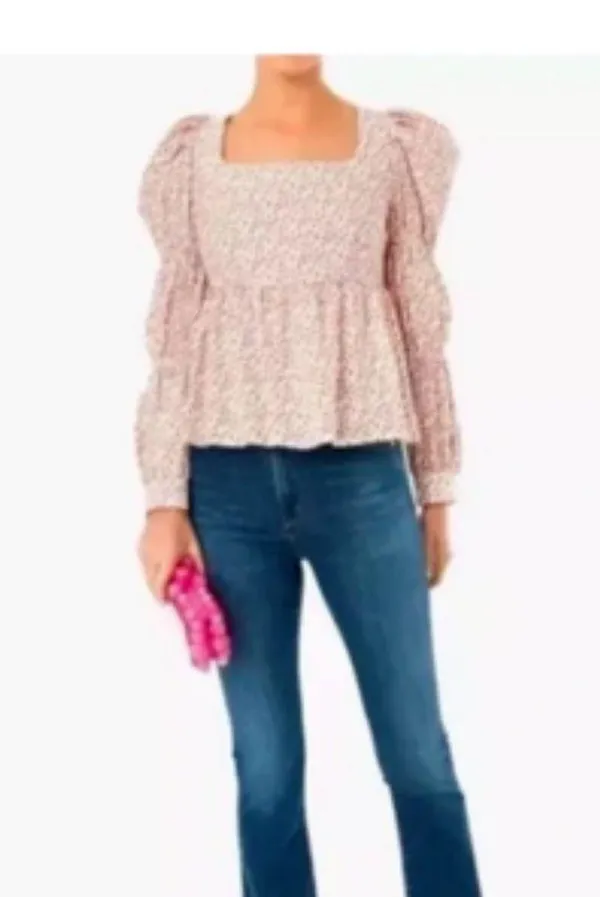 Tuckernuck Hyacinth House Puff Long Sleeve Peplum Floral Blouse Small - Image 2