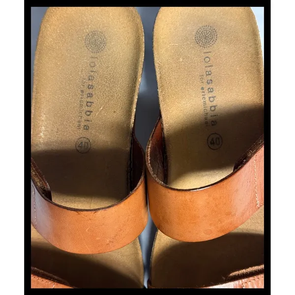 Lola Sabbia Eric Michael Sandals Womens 40 Brown Leather Wedge Slides Spain - Image 6