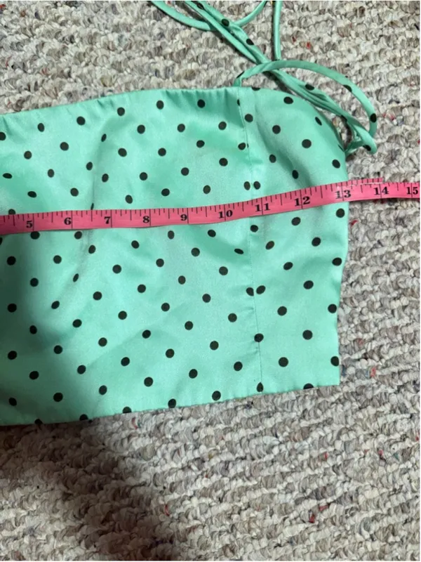 Zara Polka Dot Crop Top in Mint Green Adjustable Tie Strap- Size Small - Image 10