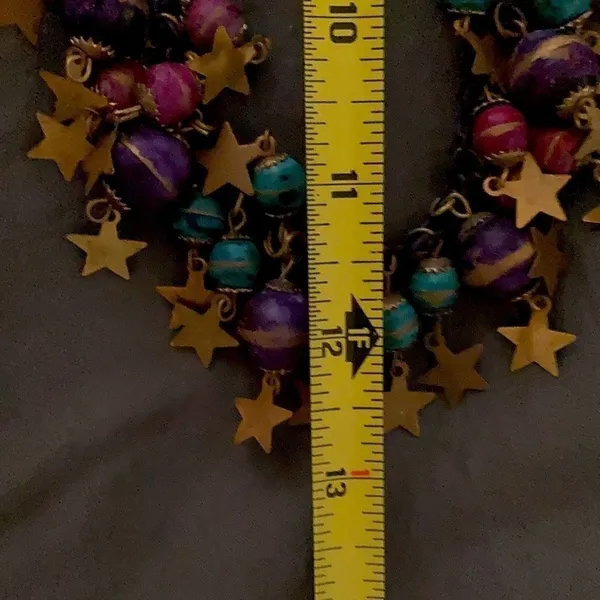 Very cute vintage boho gold, purple, pink & turquoise necklace EVC - Image 6