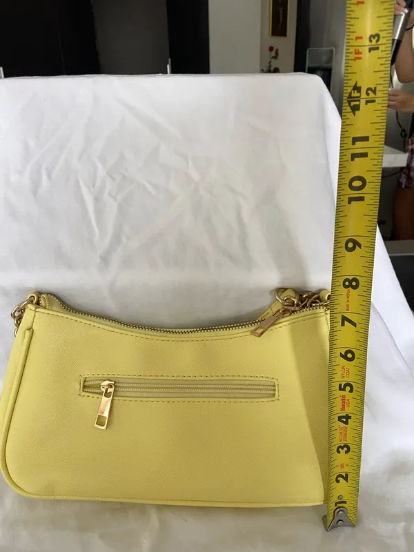 Yellow Solid Shoulder Bag Zip Closure Gold Hardware w/ Detachable Strap - Image 7