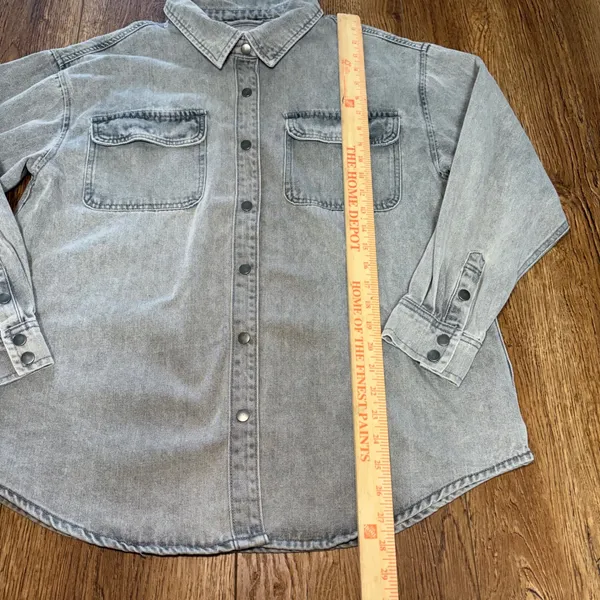 Stoosh‎ Vintage Denim Gray Wash Snap Front Shirt Womens M Oversized Grunge - Image 3