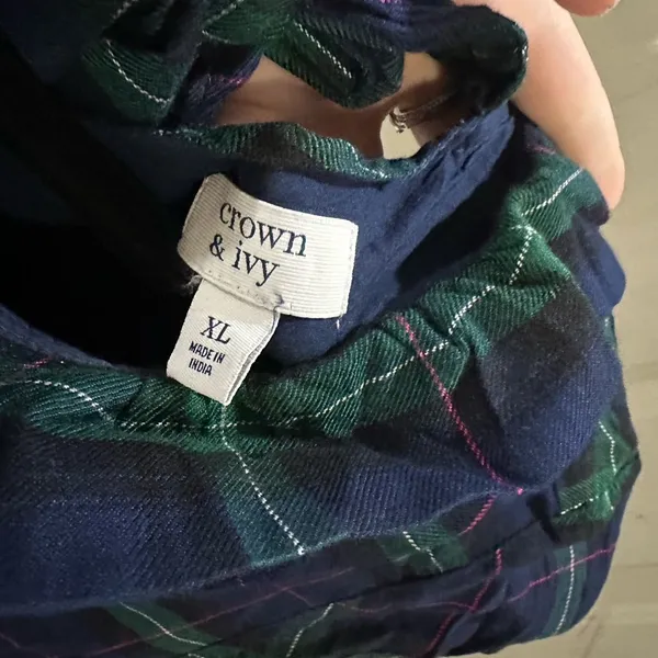 Plaid Tie-Neck Dress Crown & Ivy Peasant Renaissance Era XL Boho Holiday Bow - Image 3