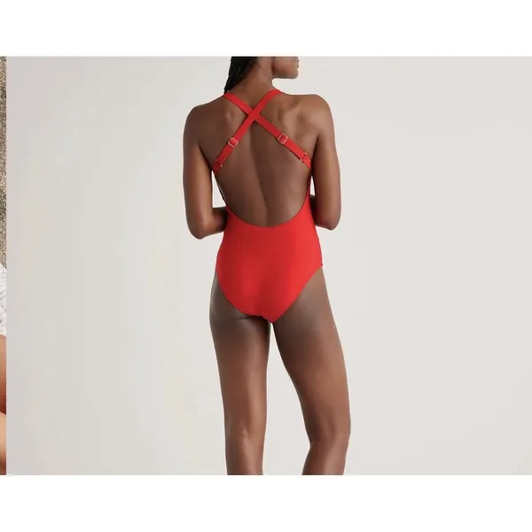 Quince Cherry Red Italian Cross-Back One-Piece Swimsuit Size XS - Image 4