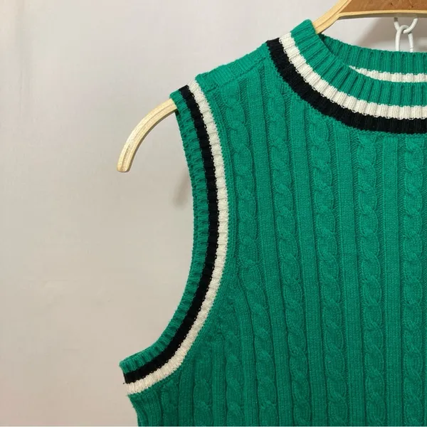 BP Nordstrom Green White Black Cable Knit Sleeveless Sweater Vest Top Large - Image 4
