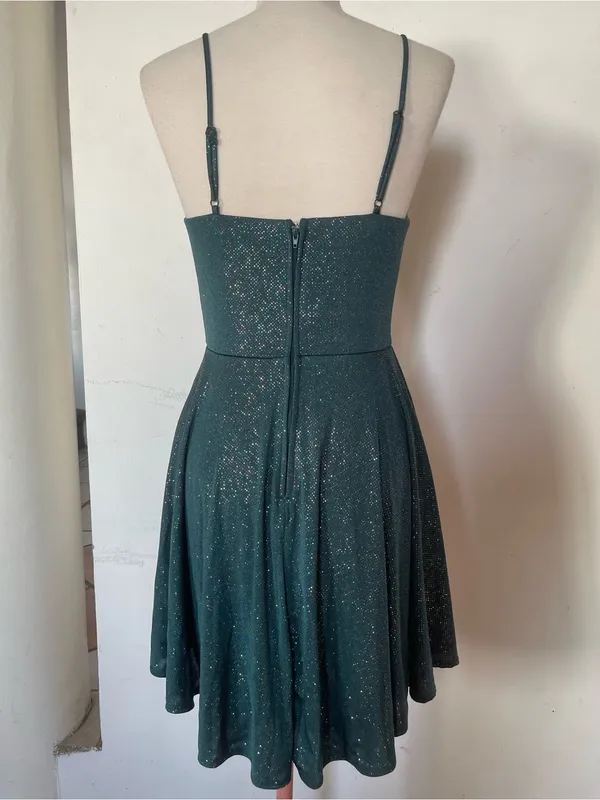 City Studio Dark Green Sparkle Cowl Neck Mini Dress - Image 3