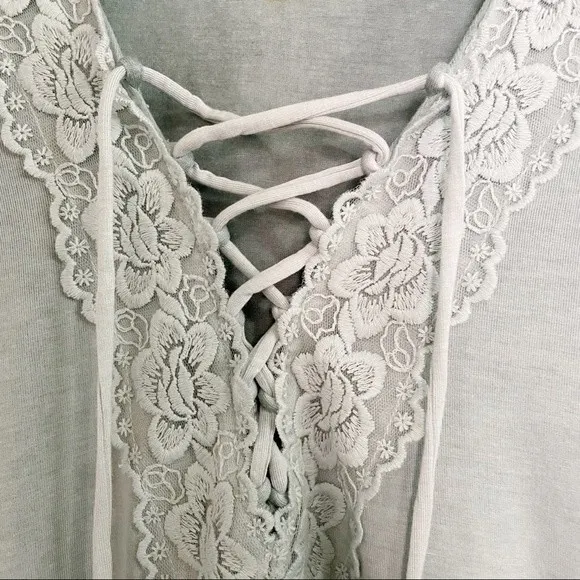 American Eagle Soft & Sexy Top Sz Small Sage Green Lace Up Y2K 2000s Long Sleeve - Image 4