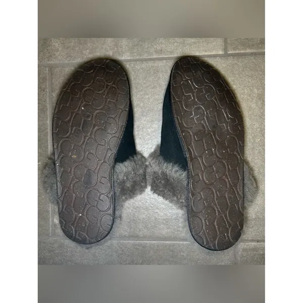 UGG Scuffette II Black Gray Suede Fur Lined Slip On Slippers Womens Shoe Size 10 - Image 9