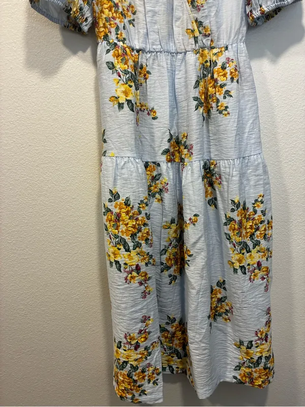 a new day Light Blue Midi Dress with Yellow Floral Print - Image 4