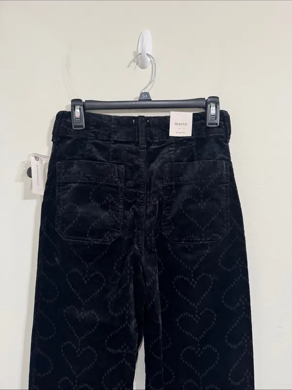 Maeve Anthropologie Colette Charcoal Heart Pattern Wide Leg Corduroy Pants 27T - Image 5