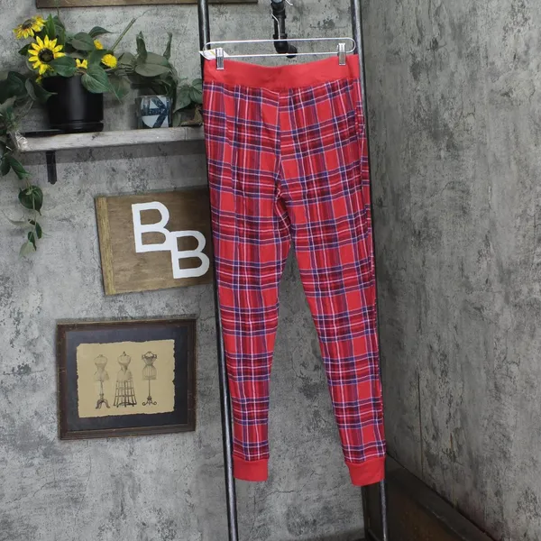 NEW Gap Body Womens Ribbed Holiday Jogger Pajama Pants G1249XLLMA Red Plaid S - Image 2