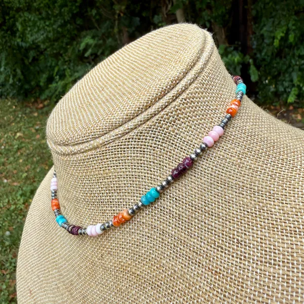 Handmade 15” Navajo Style Sterling Silver Pearls Choker - Image 7