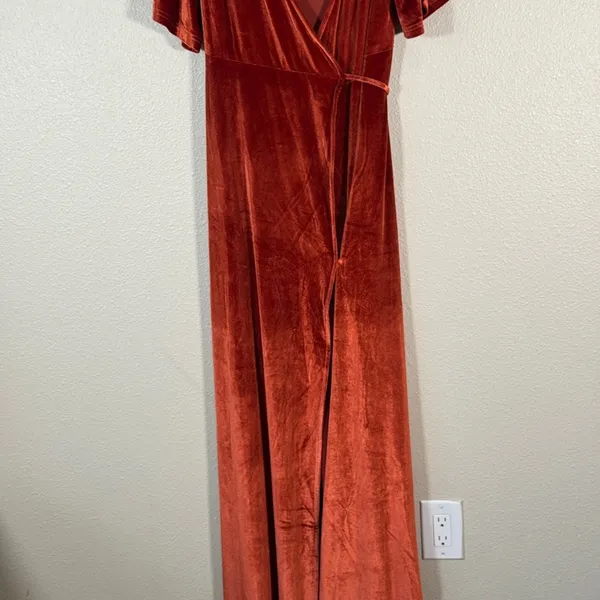 Baltic Born Orange Velvet Wrap Maxi Dress Womens L Fall Boho Hippie Classic - Image 7