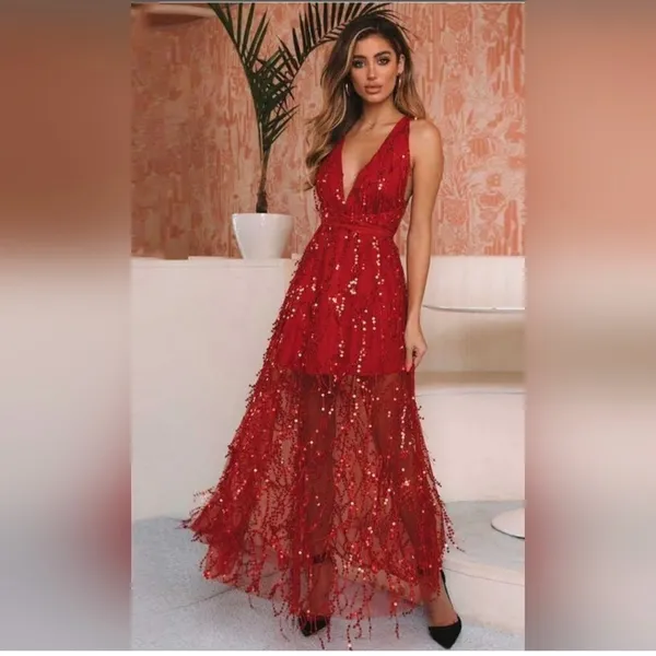 Hello Molly Red Backless Sequin Dress - Image 2