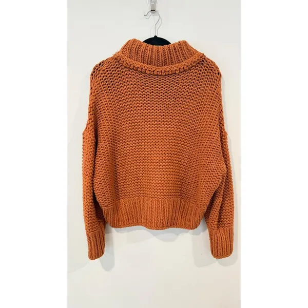 Free People Chunky Knit Turtleneck Sweater Rust Orange Small Cozy BoHo 3086 - Image 4