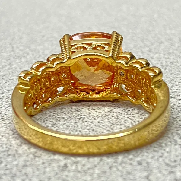 Vintage Sparkling Orange Cushion Cut Gold Pleated Sterling Silver Ring Size 8.75 - Image 6