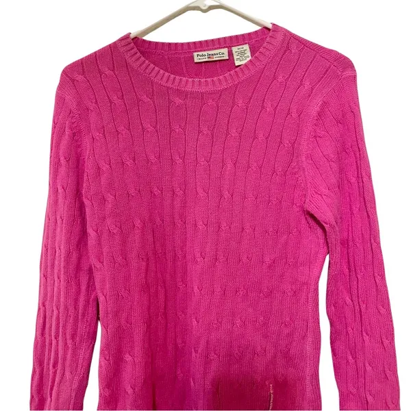 Ralph Lauren Polo Pink Cable Knit‎ Crewneck Pullover Sweater Size M Medium - Image 3