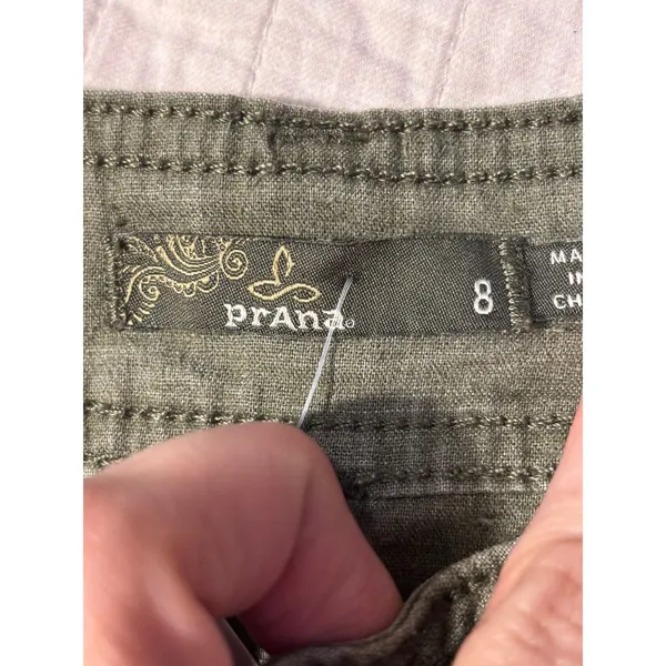 Prana Olive Green Linen Blend High Waisted Triple Button Crop Pants Size 8 - Image 5