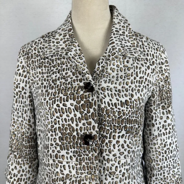 Pendleton Leopard Print Blazer Linen Women‎ Petite Small 3/4Sleeve Button Front - Image 2